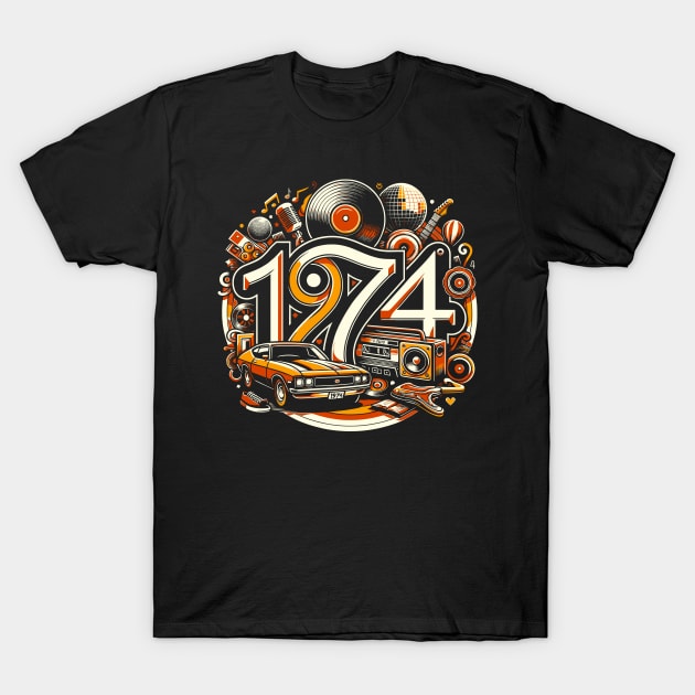 Retro 1974 Vintage Year Celebration Design T-Shirt by Xeire